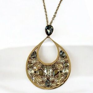 Swarovski Pendant Necklace in Gold, Silver, & Bronze. Dazzling Neutral Colors